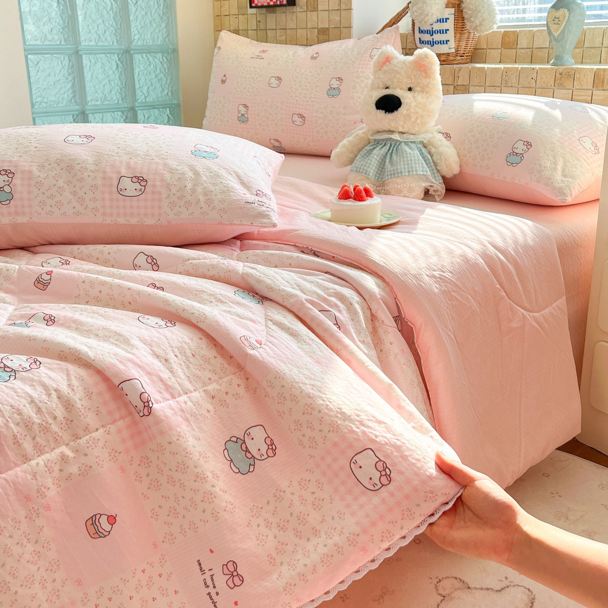 91家纺网 家纺一手货源 找家纺 川悦生活 2026新款A类双层皱皱纱夏被空调被 夏被奶油糕糕喵