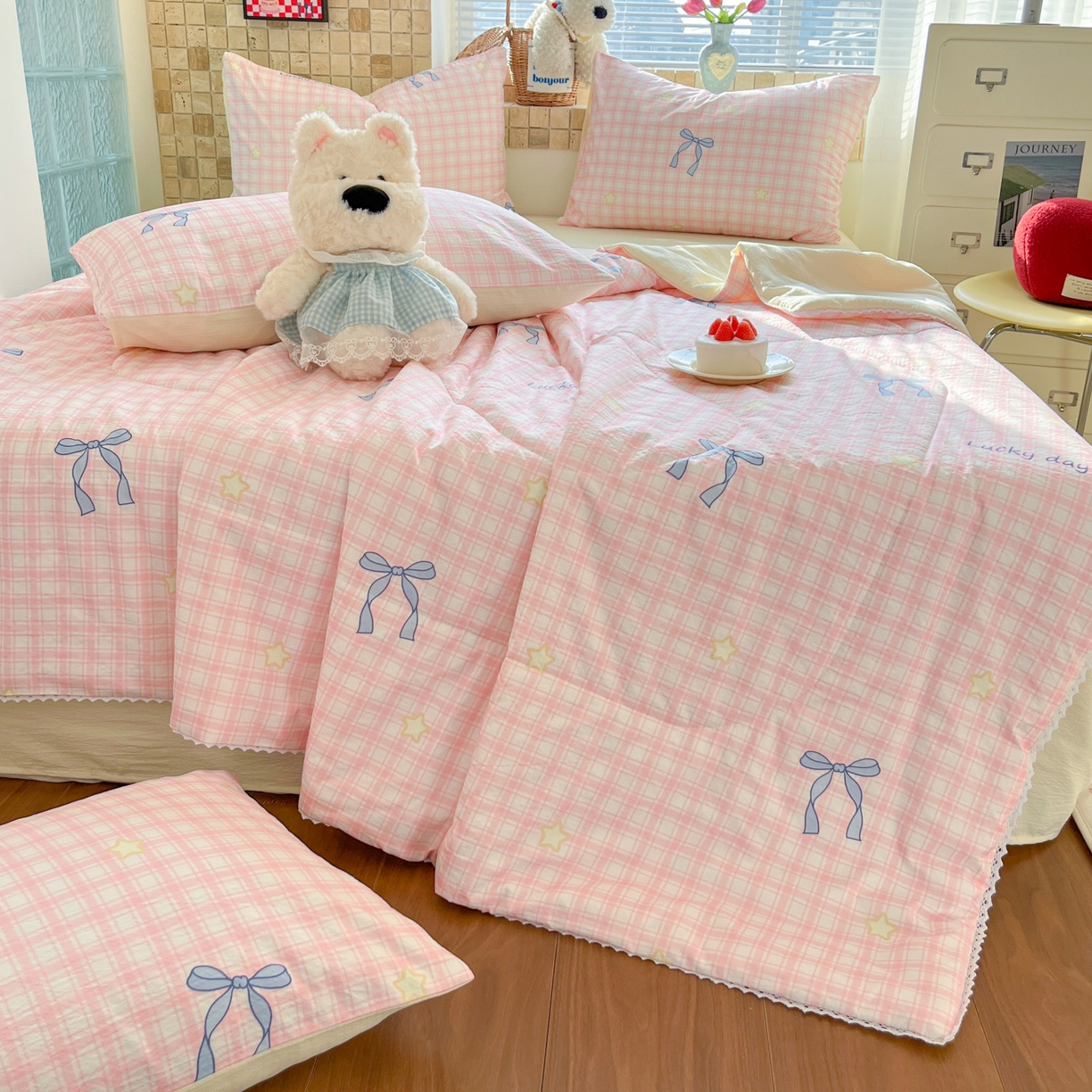 91家纺网 家纺一手货源 找家纺 川悦生活 2026新款A类双层皱皱纱夏被空调被 夏被奶油可盐