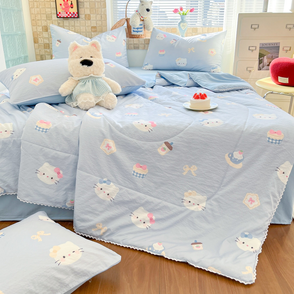 91家纺网 家纺一手货源 找家纺 川悦生活 2026新款A类双层皱皱纱夏被空调被 夏被汽水小咪