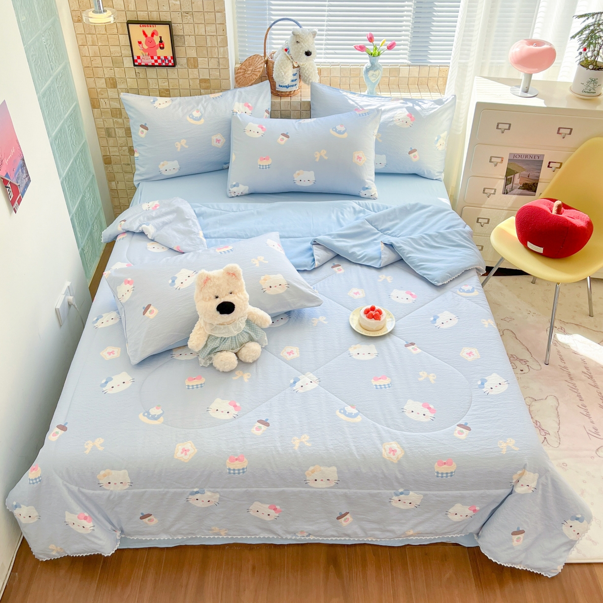 91家纺网 家纺一手货源 找家纺 川悦生活 2026新款A类双层皱皱纱夏被空调被 夏被汽水小咪