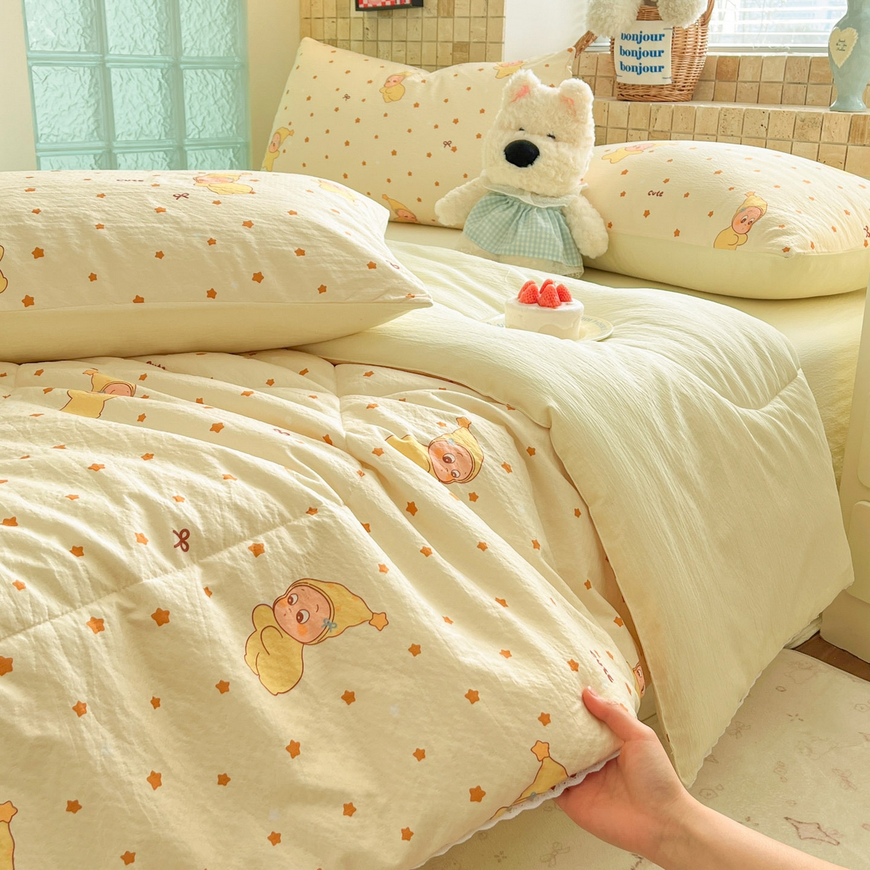 91家纺网 家纺一手货源 找家纺 川悦生活 2026新款A类双层皱皱纱夏被空调被 夏被恰星星