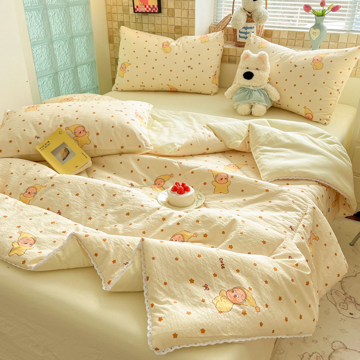 91家纺网 家纺一手货源 找家纺 川悦生活 2026新款A类双层皱皱纱夏被空调被 夏被恰星星