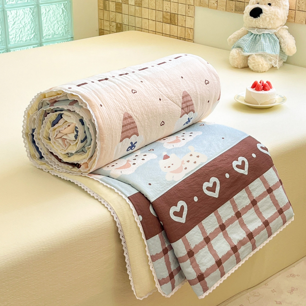 91家纺网 家纺一手货源 找家纺 川悦生活 2026新款A类双层皱皱纱夏被空调被 夏被巧克力乐园