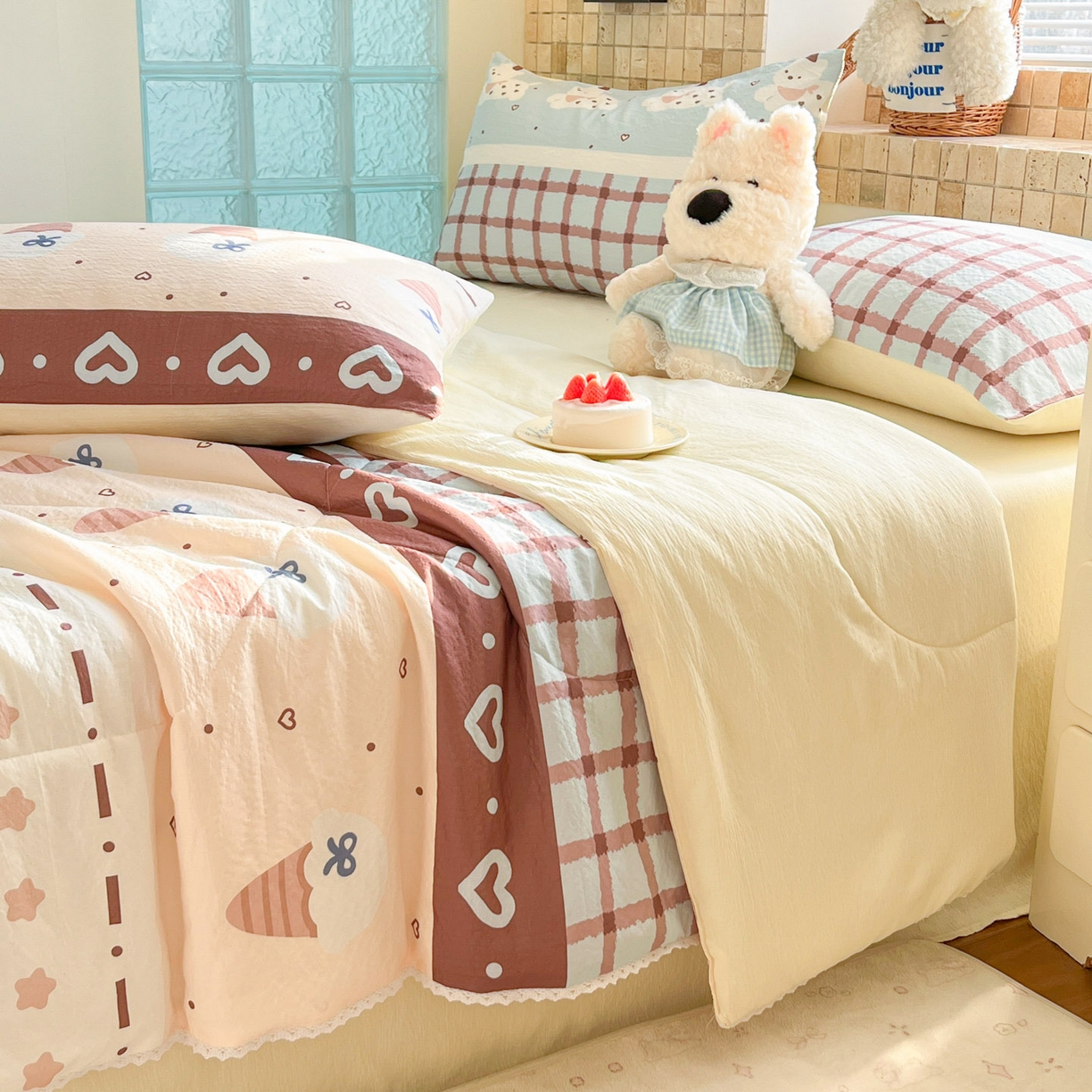 91家纺网 家纺一手货源 找家纺 川悦生活 2026新款A类双层皱皱纱夏被空调被 夏被巧克力乐园