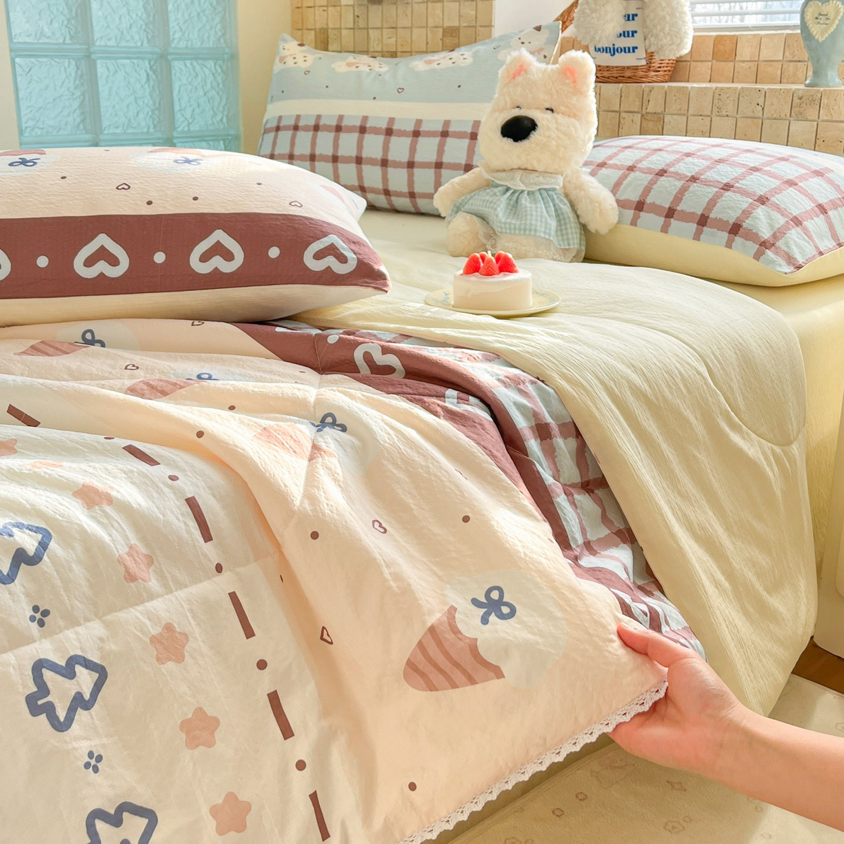 91家纺网 家纺一手货源 找家纺 川悦生活 2026新款A类双层皱皱纱夏被空调被 夏被巧克力乐园