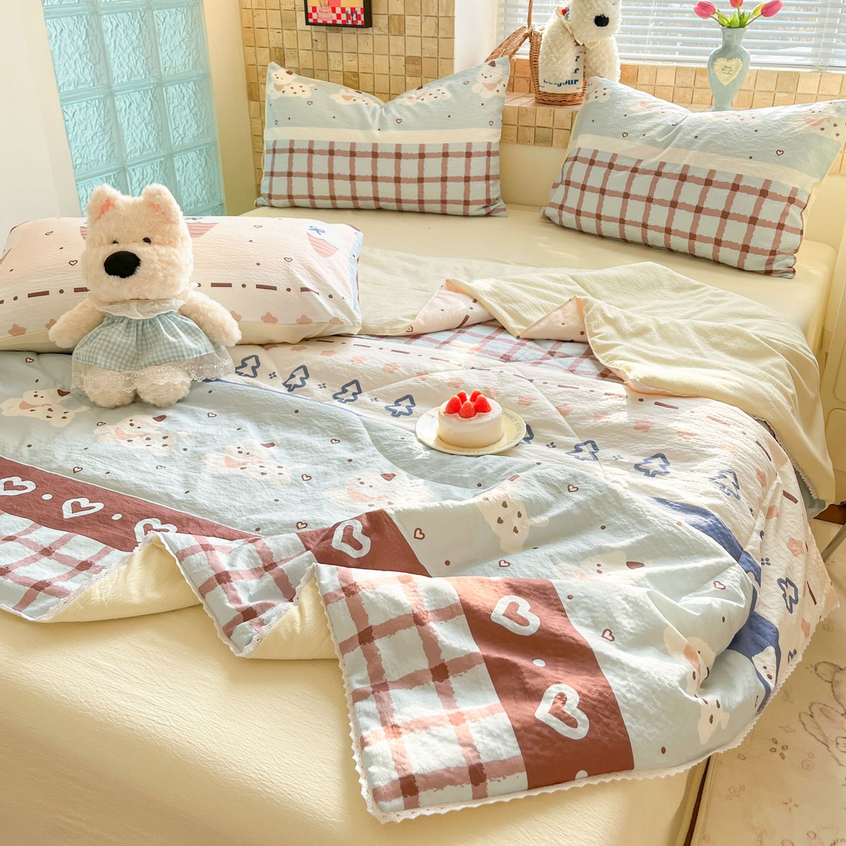 91家纺网 家纺一手货源 找家纺 川悦生活 2026新款A类双层皱皱纱夏被空调被 夏被巧克力乐园