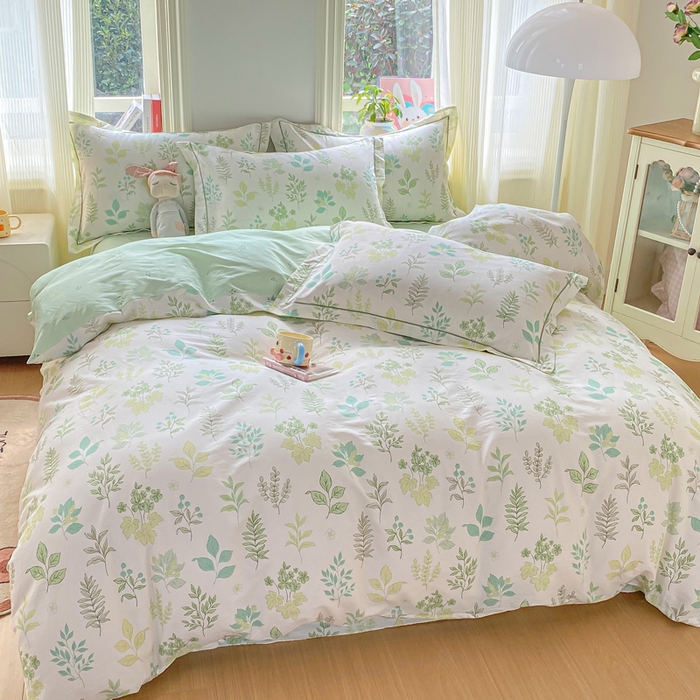 91家纺网 家纺一手货源 找家纺 凌鼎 2026新款多规格掉边全棉印花四件套 恒久花叶绿