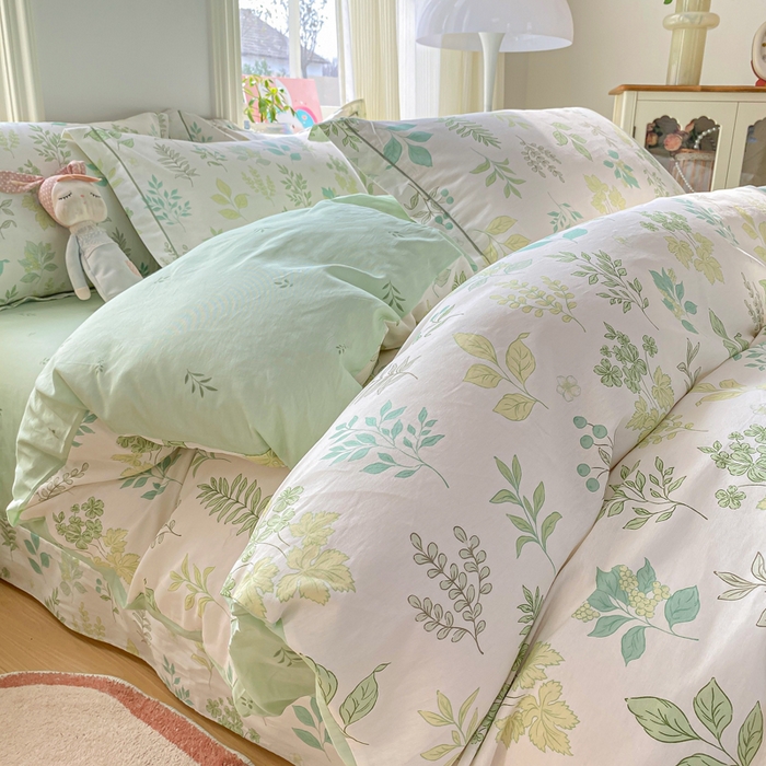 91家纺网 家纺一手货源 找家纺 凌鼎 2026新款多规格掉边全棉印花四件套 恒久花叶绿