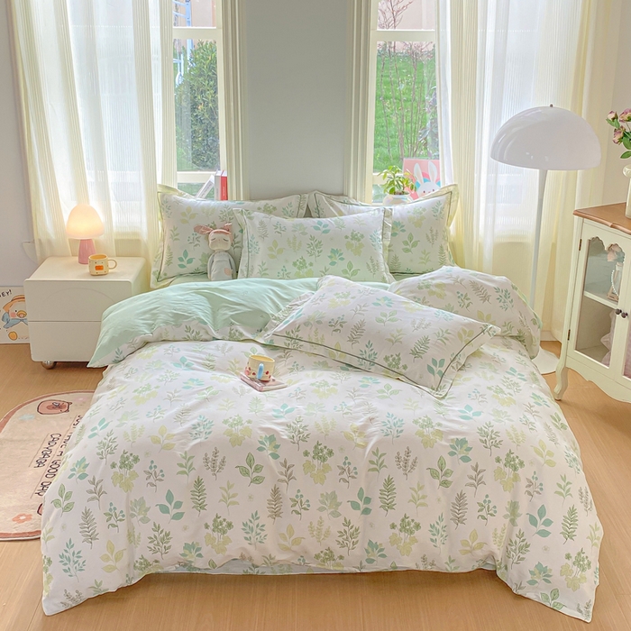 91家纺网 家纺一手货源 找家纺 凌鼎 2026新款多规格掉边全棉印花四件套 恒久花叶绿