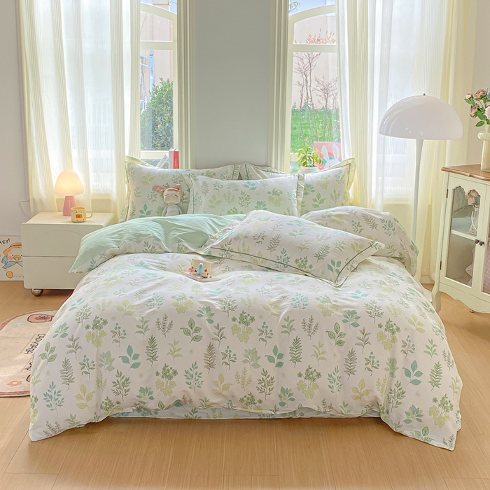 91家纺网 家纺一手货源 找家纺 凌鼎 2026新款多规格掉边全棉印花四件套 恒久花叶绿