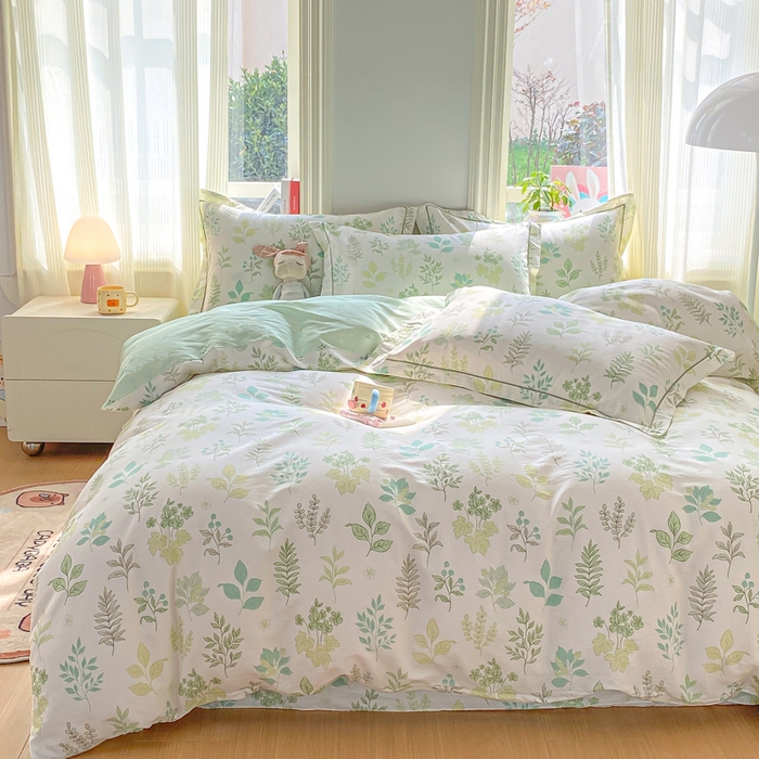 91家纺网 家纺一手货源 找家纺 凌鼎 2026新款多规格掉边全棉印花四件套 恒久花叶绿