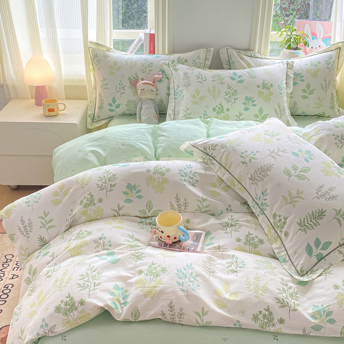 91家纺网 家纺一手货源 找家纺 凌鼎 2026新款多规格掉边全棉印花四件套 恒久花叶绿