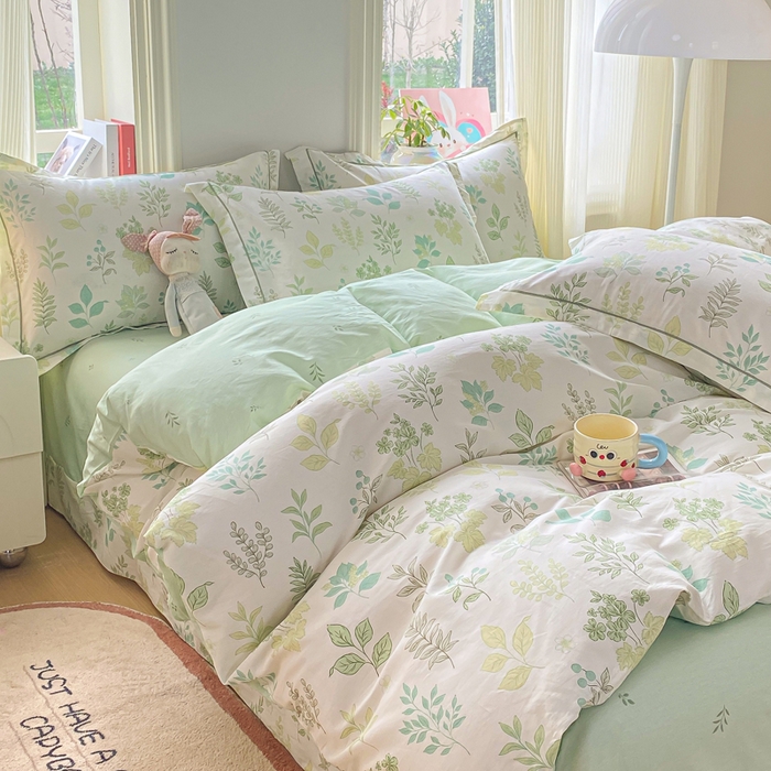 91家纺网 家纺一手货源 找家纺 凌鼎 2026新款多规格掉边全棉印花四件套 恒久花叶绿