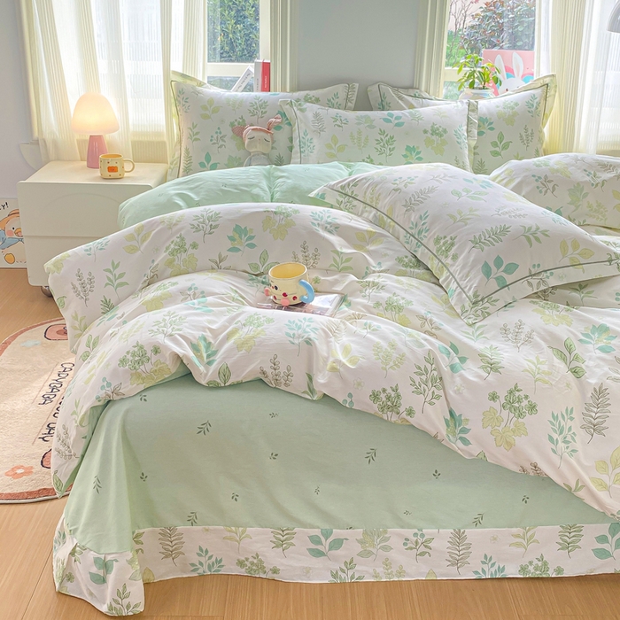 凌鼎 2026新款多规格掉边全棉印花四件套 恒久花叶绿