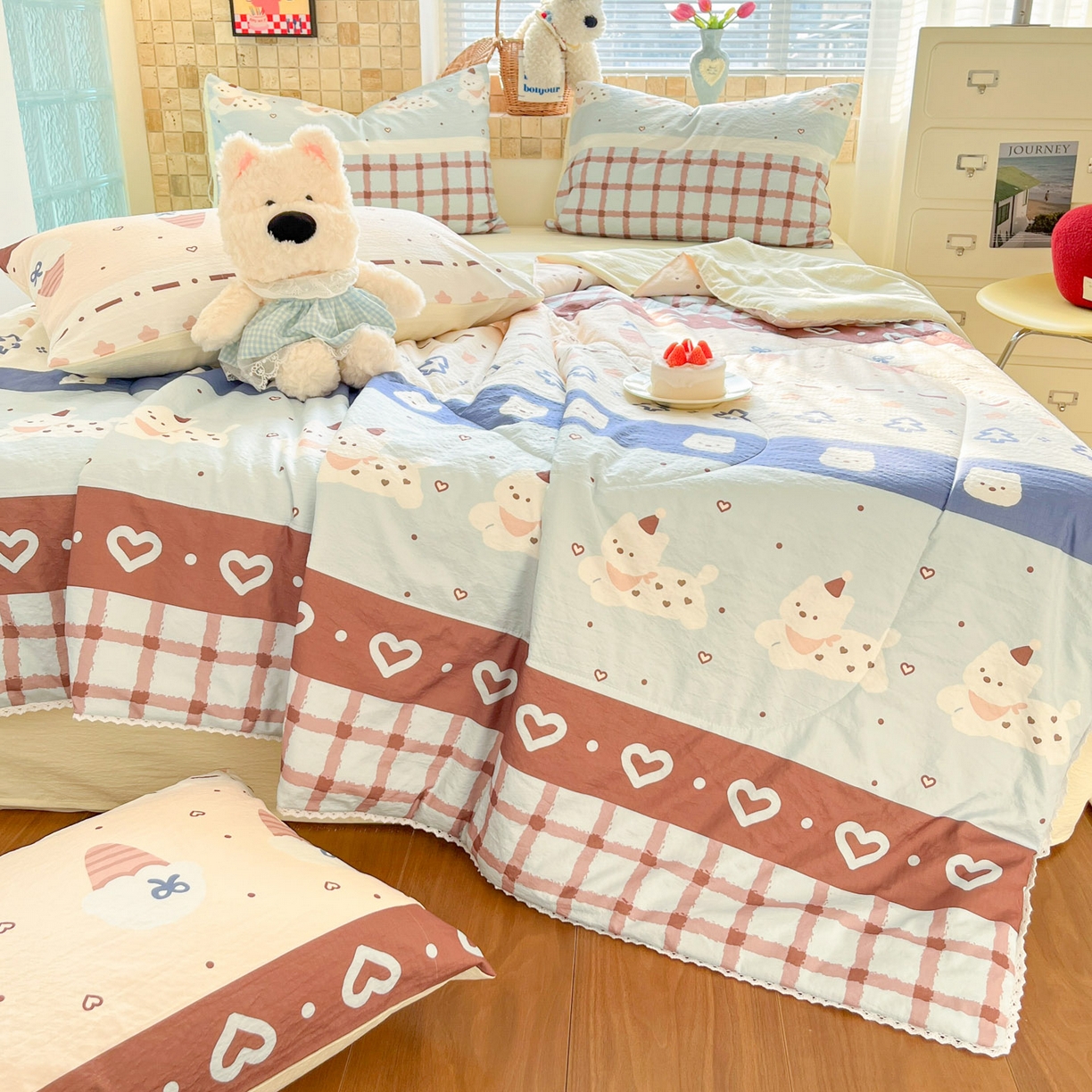 91家纺网 家纺一手货源 找家纺 川悦生活 2026新款A类双层皱皱纱夏被空调被 夏被巧克力乐园