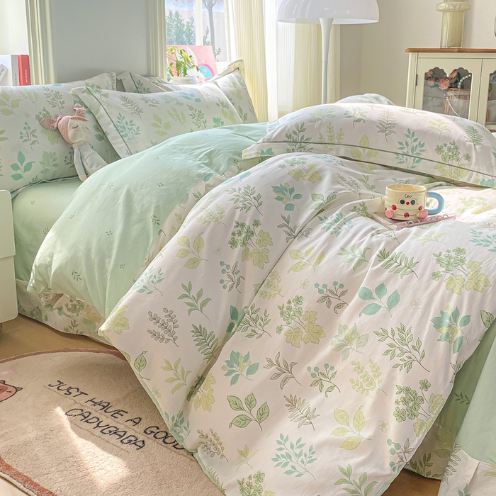 91家纺网 家纺一手货源 找家纺 凌鼎 2026新款多规格掉边全棉印花四件套 恒久花叶绿