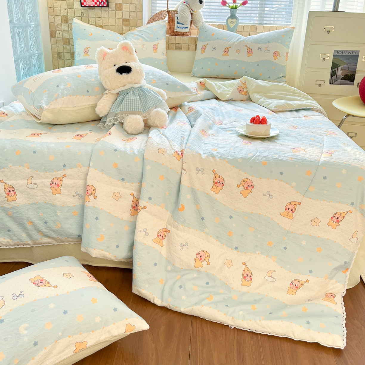 91家纺网 家纺一手货源 找家纺 川悦生活 2026新款A类双层皱皱纱夏被空调被 夏被数星星