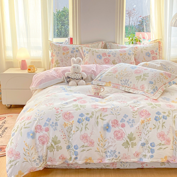 91家纺网 家纺一手货源 找家纺 凌鼎 2026新款多规格掉边全棉印花四件套 浅草繁花