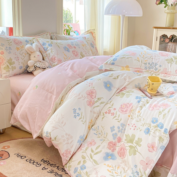 91家纺网 家纺一手货源 找家纺 凌鼎 2026新款多规格掉边全棉印花四件套 浅草繁花