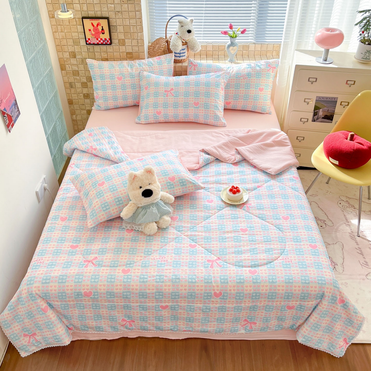 91家纺网 家纺一手货源 找家纺 川悦生活 2026新款A类双层皱皱纱夏被空调被 夏被甜梦心愿