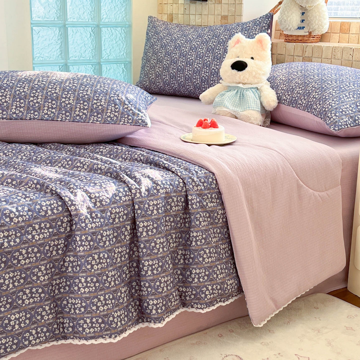 91家纺网 家纺一手货源 找家纺 川悦生活 2026新款A类双层皱皱纱夏被空调被 夏被西斯花圃