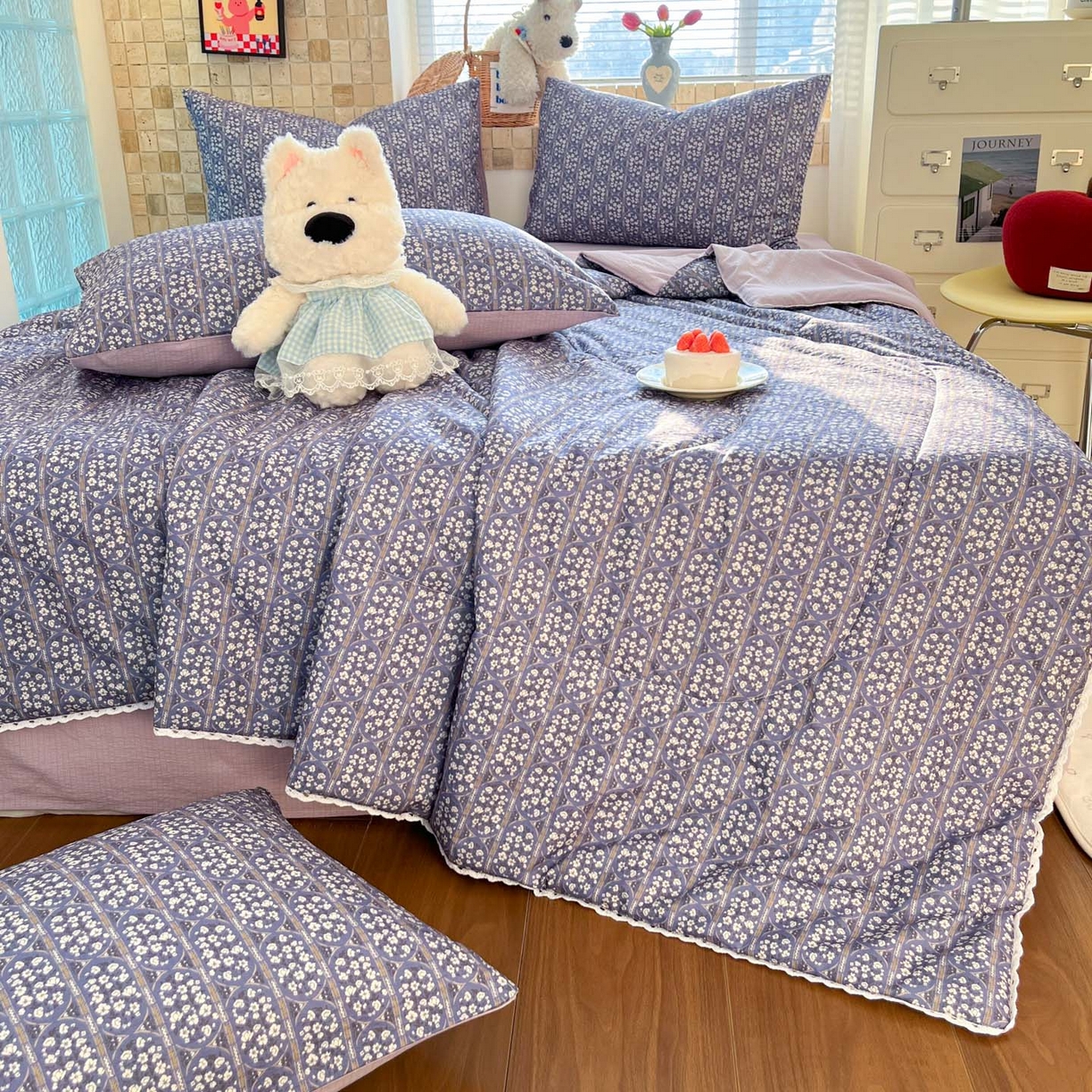 91家纺网 家纺一手货源 找家纺 川悦生活 2026新款A类双层皱皱纱夏被空调被 夏被西斯花圃