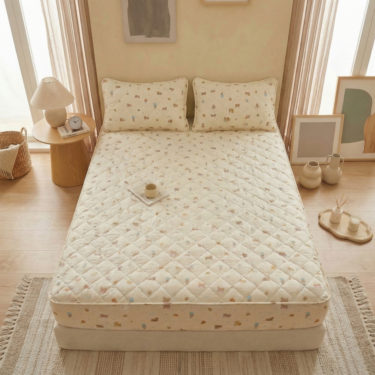 91家纺网 家纺一手货源 找家纺 U品汇 2026A类全棉夹棉床笠床罩单件隔尿透气床垫加厚防尘可水洗保护套 狗狗世界