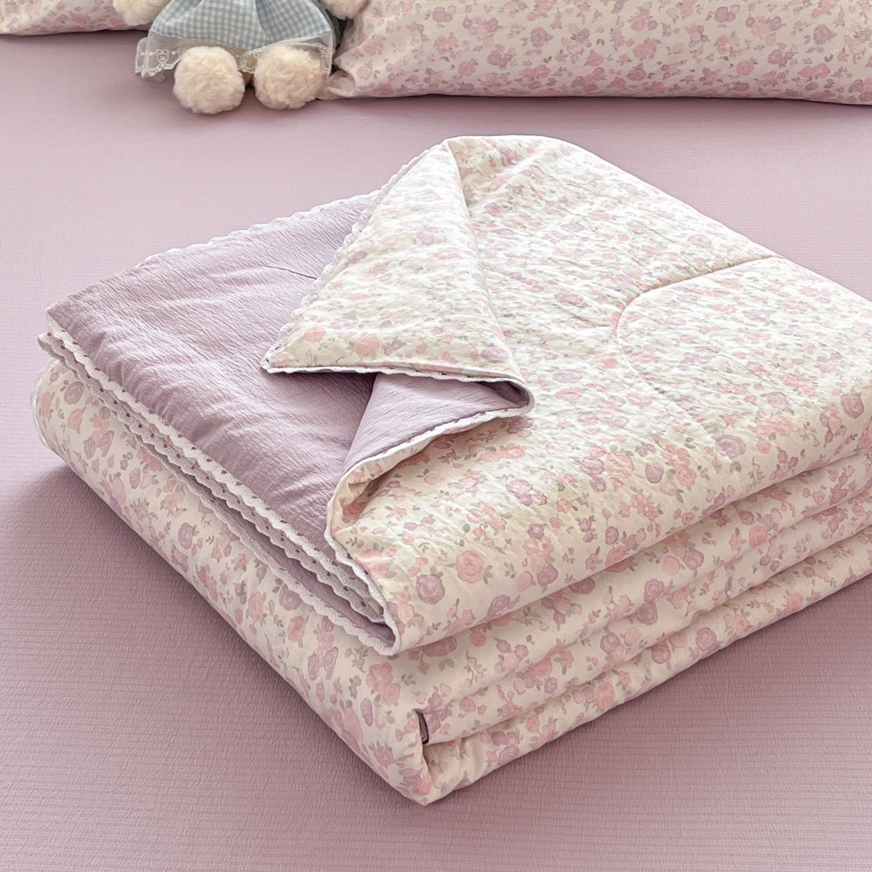 川悦生活 2026新款A类双层皱皱纱夏被空调被 夏被香芋甜梦