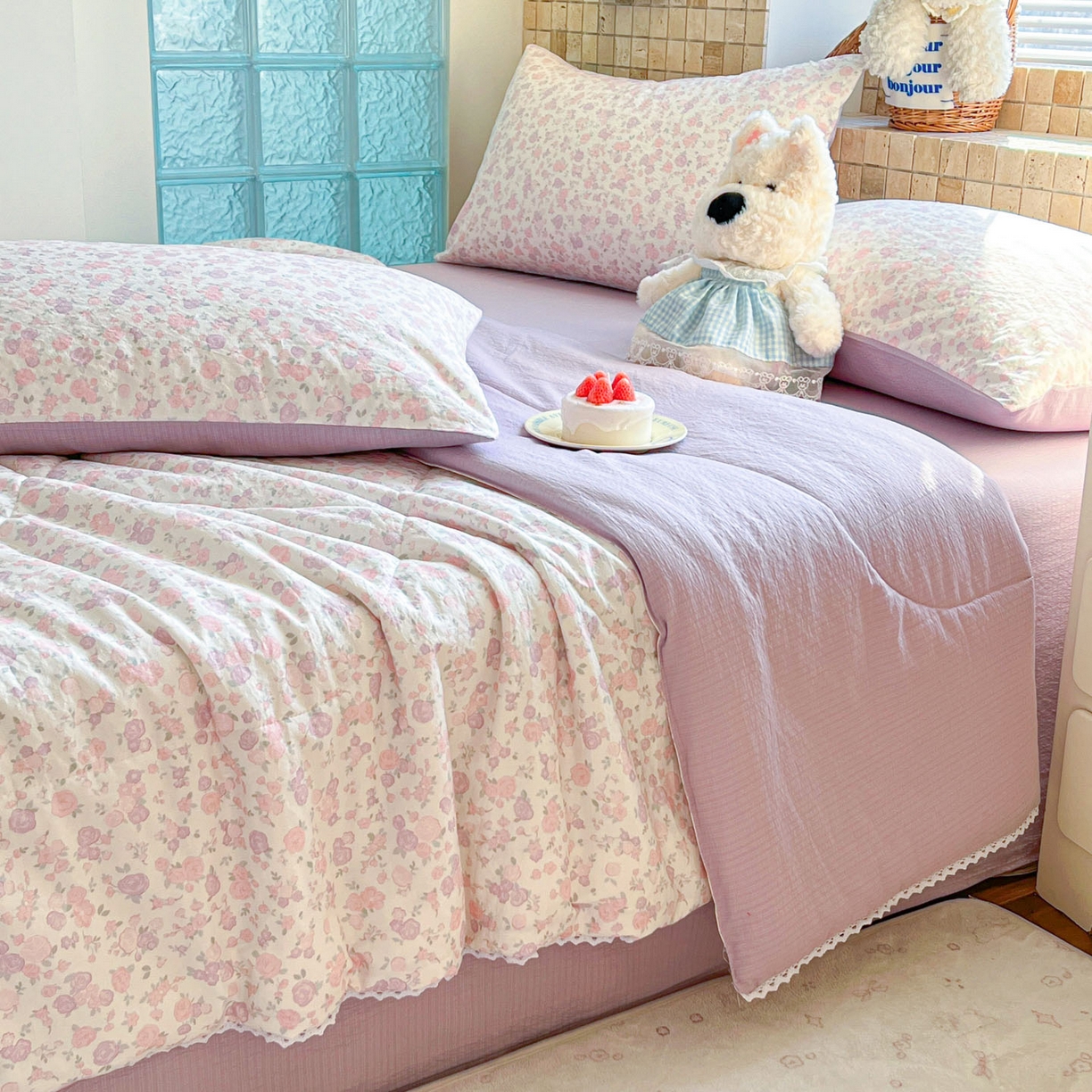 91家纺网 家纺一手货源 找家纺 川悦生活 2026新款A类双层皱皱纱夏被空调被 夏被香芋甜梦