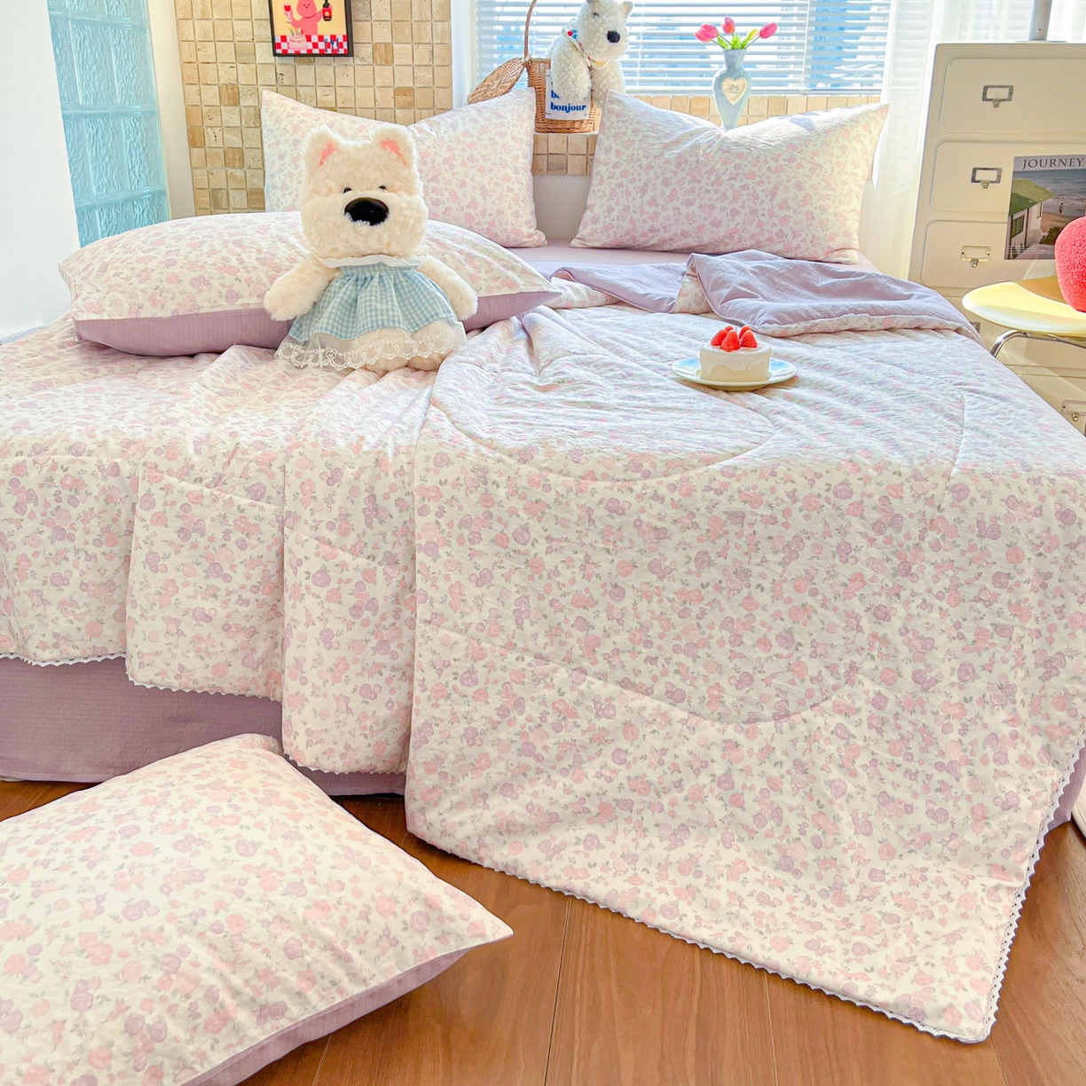 91家纺网 家纺一手货源 找家纺 川悦生活 2026新款A类双层皱皱纱夏被空调被 夏被香芋甜梦