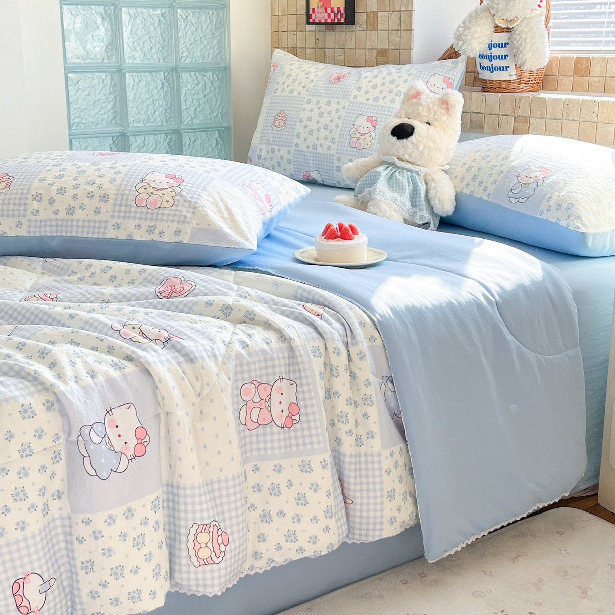 91家纺网 家纺一手货源 找家纺 川悦生活 2026新款A类双层皱皱纱夏被空调被 夏被小猫庄园