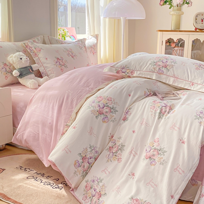 91家纺网 家纺一手货源 找家纺 凌鼎 2026新款多规格掉边全棉印花四件套 清风花影