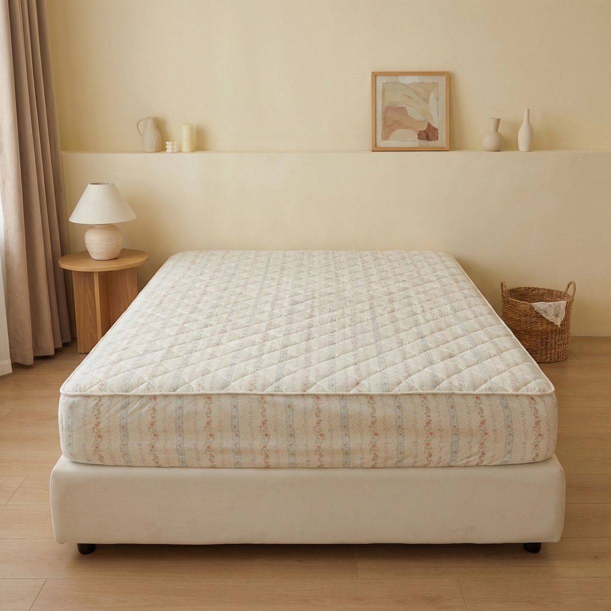 U品汇 2026A类全棉夹棉床笠床罩单件隔尿透气床垫加厚防尘可水洗保护套 轻花吟