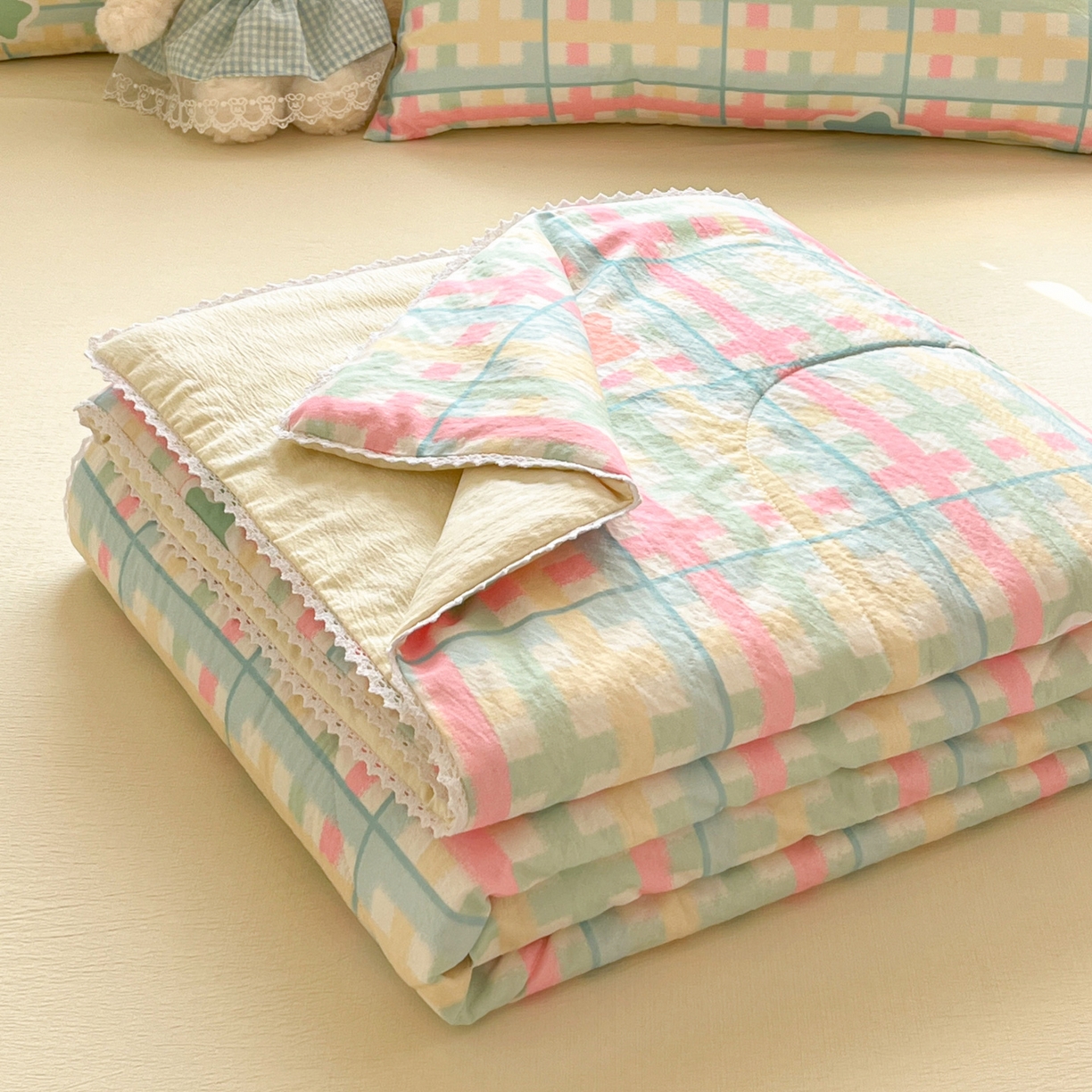 川悦生活 2026新款A类双层皱皱纱夏被空调被 夏被杏仁小星星