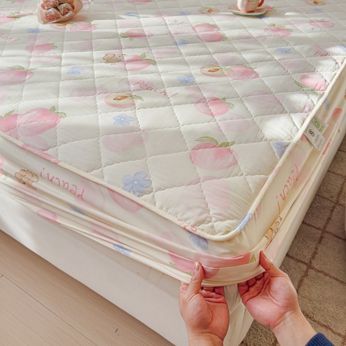 91家纺网 家纺一手货源 找家纺 U品汇 2026A类全棉夹棉床笠床罩单件隔尿透气床垫加厚防尘可水洗保护套 水蜜桃