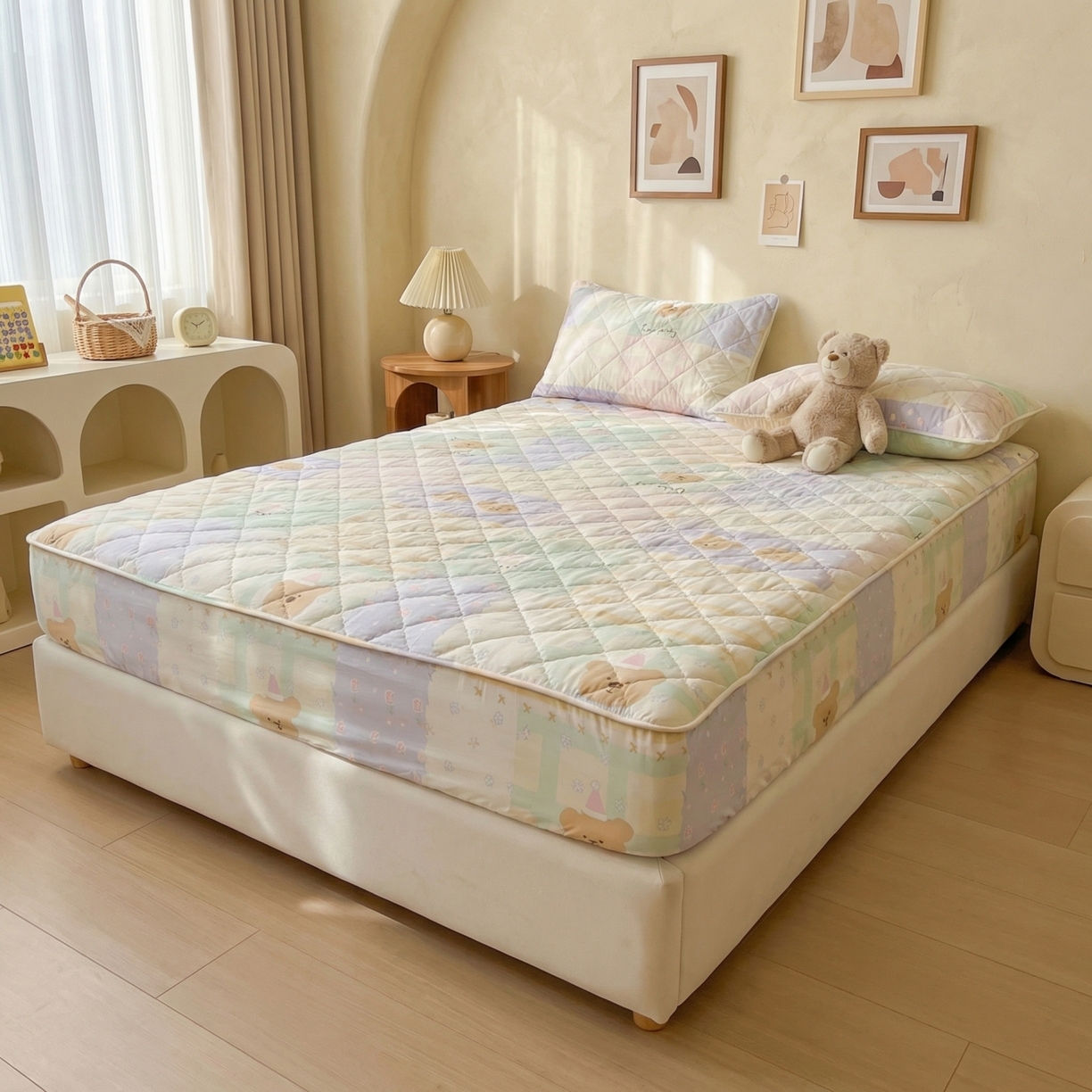 U品汇 2026A类全棉夹棉床笠床罩单件隔尿透气床垫加厚防尘可水洗保护套 童年记忆