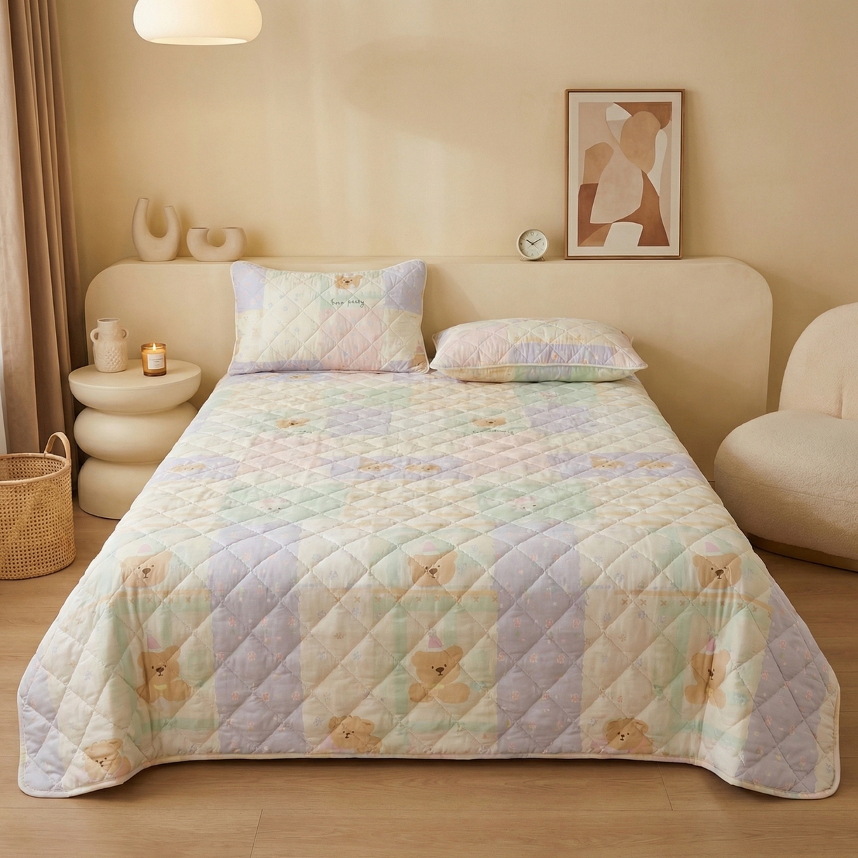 91家纺网 家纺一手货源 找家纺 U品汇 2026A类全棉夹棉床笠床罩单件隔尿透气床垫加厚防尘可水洗保护套 童年记忆