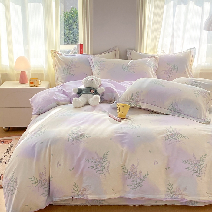 91家纺网 家纺一手货源 找家纺 凌鼎 2026新款多规格掉边全棉印花四件套 紫藤花