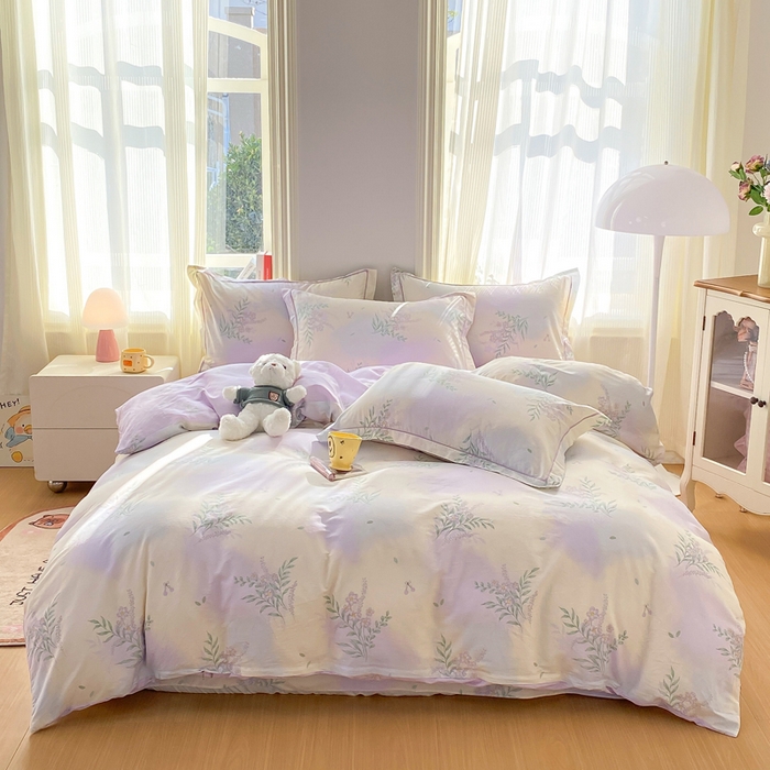 91家纺网 家纺一手货源 找家纺 凌鼎 2026新款多规格掉边全棉印花四件套 紫藤花