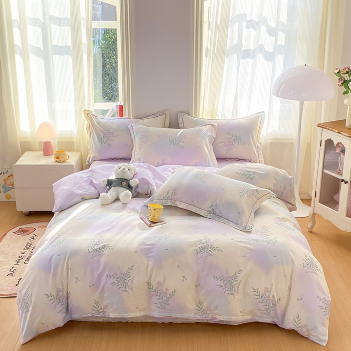 91家纺网 家纺一手货源 找家纺 凌鼎 2026新款多规格掉边全棉印花四件套 紫藤花