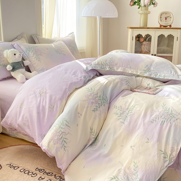 91家纺网 家纺一手货源 找家纺 凌鼎 2026新款多规格掉边全棉印花四件套 紫藤花