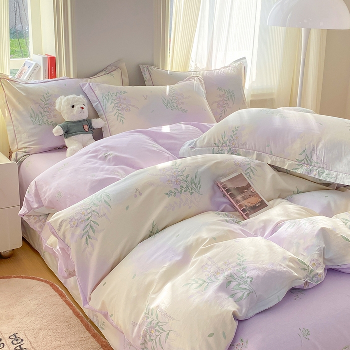 91家纺网 家纺一手货源 找家纺 凌鼎 2026新款多规格掉边全棉印花四件套 紫藤花