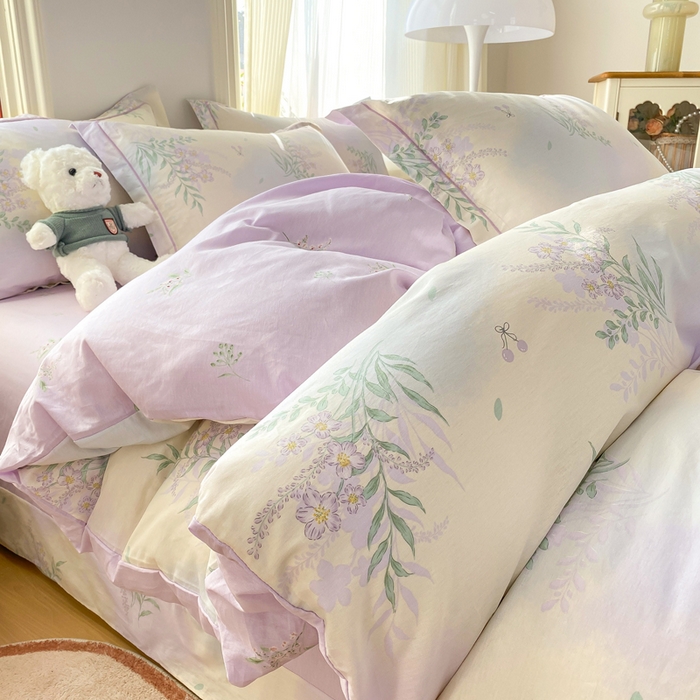 91家纺网 家纺一手货源 找家纺 凌鼎 2026新款多规格掉边全棉印花四件套 紫藤花