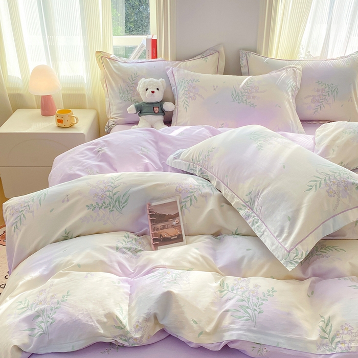 91家纺网 家纺一手货源 找家纺 凌鼎 2026新款多规格掉边全棉印花四件套 紫藤花