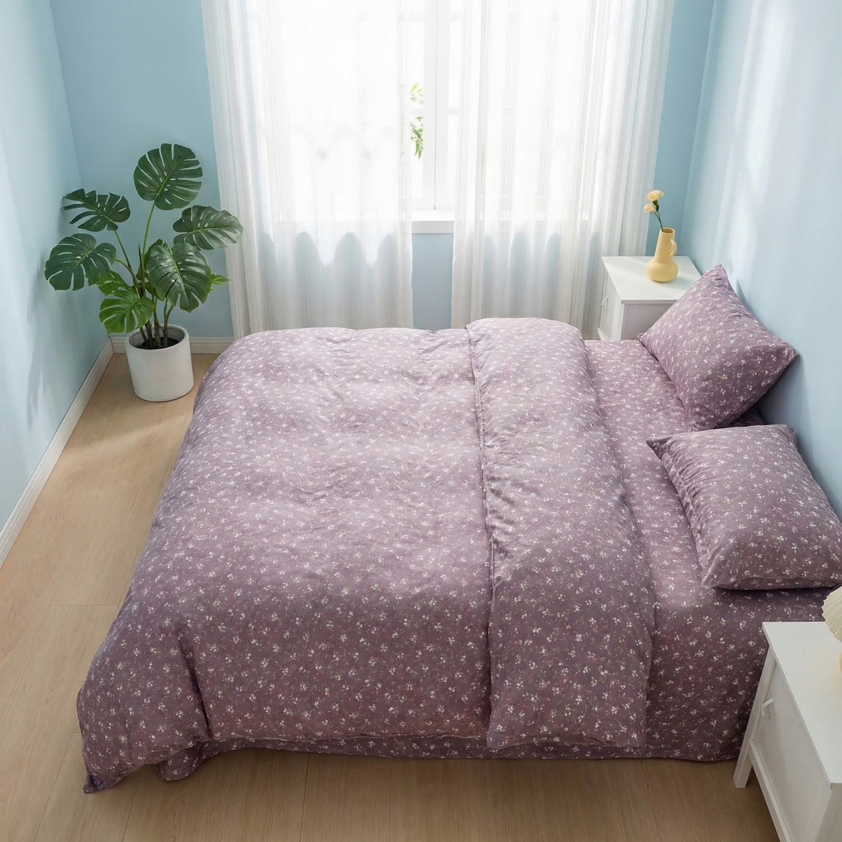 91家纺网 家纺一手货源 找家纺 （总）U品汇 2026春夏新品全棉纯棉长绒棉印花四件套学生三件套100%棉小清新13070