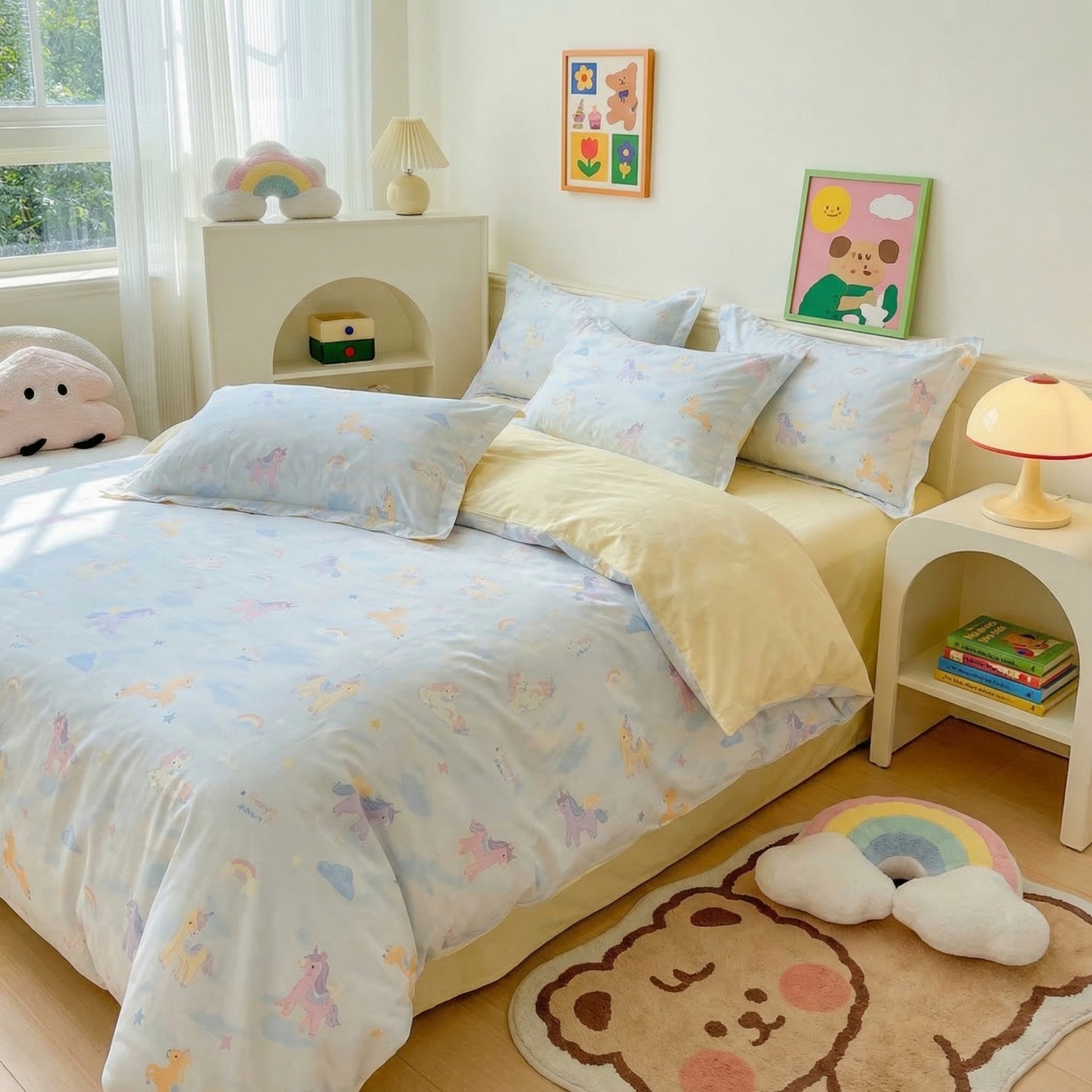 91家纺网 家纺一手货源 找家纺 U品汇 2026春夏新品全棉纯棉长绒棉印花四件套学生三件套100%棉小清新13070 独角兽