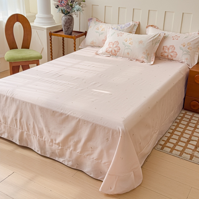 91家纺网 家纺一手货源 找家纺 U品汇 2026春夏新品全棉纯棉长绒棉印花四件套学生三件套100%棉小清新13070 粉色桃花