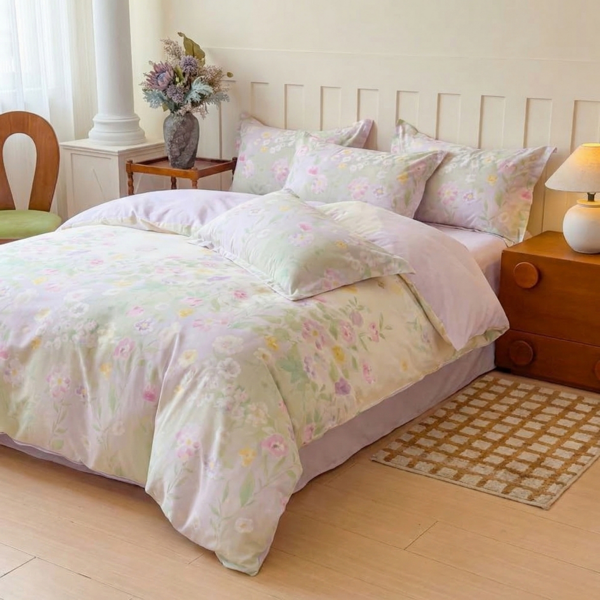 91家纺网 家纺一手货源 找家纺 U品汇 2026春夏新品全棉纯棉长绒棉印花四件套学生三件套100%棉小清新13070 花园日记