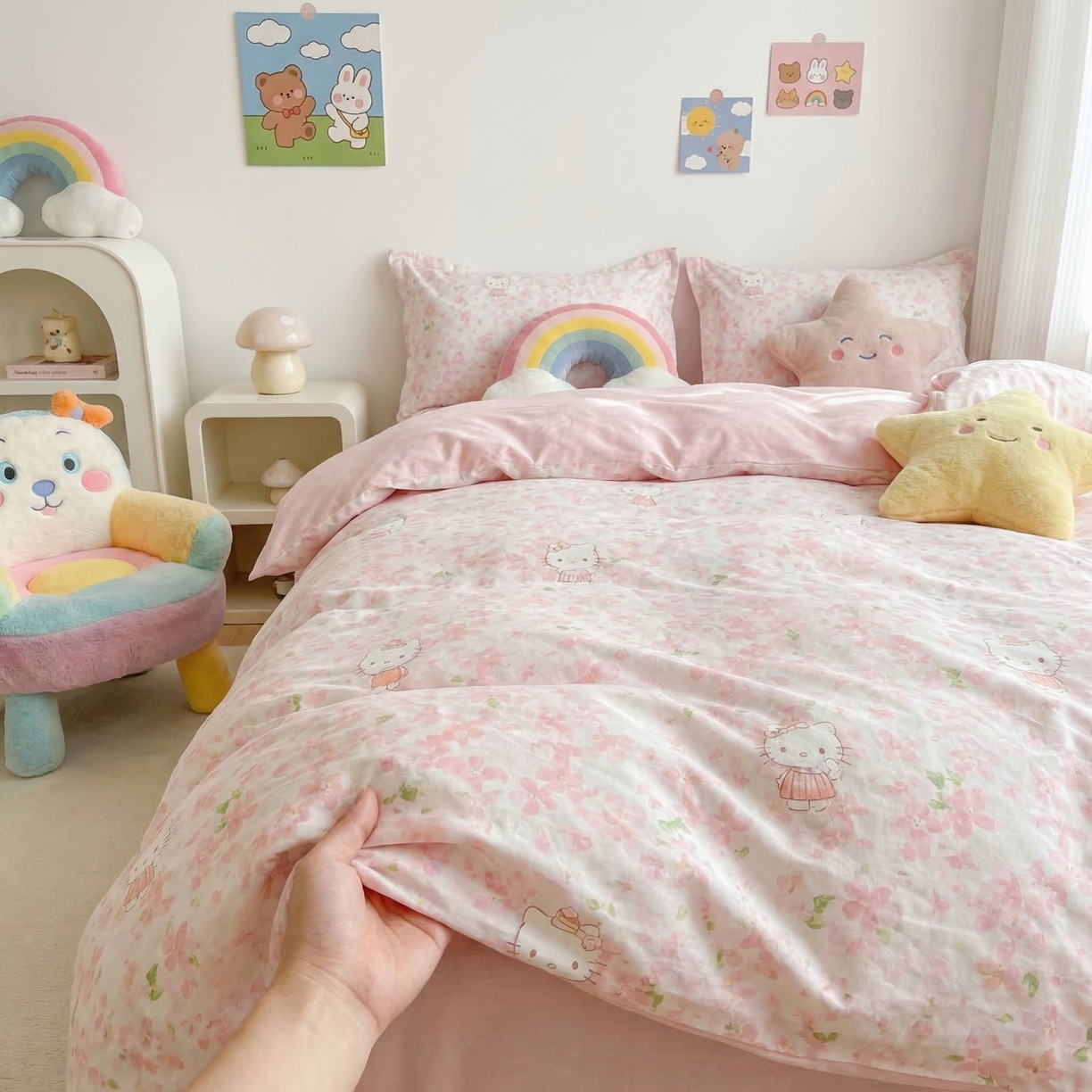 91家纺网 家纺一手货源 找家纺 U品汇 2026春夏新品全棉纯棉长绒棉印花四件套学生三件套100%棉小清新13070 凯蒂咪粉