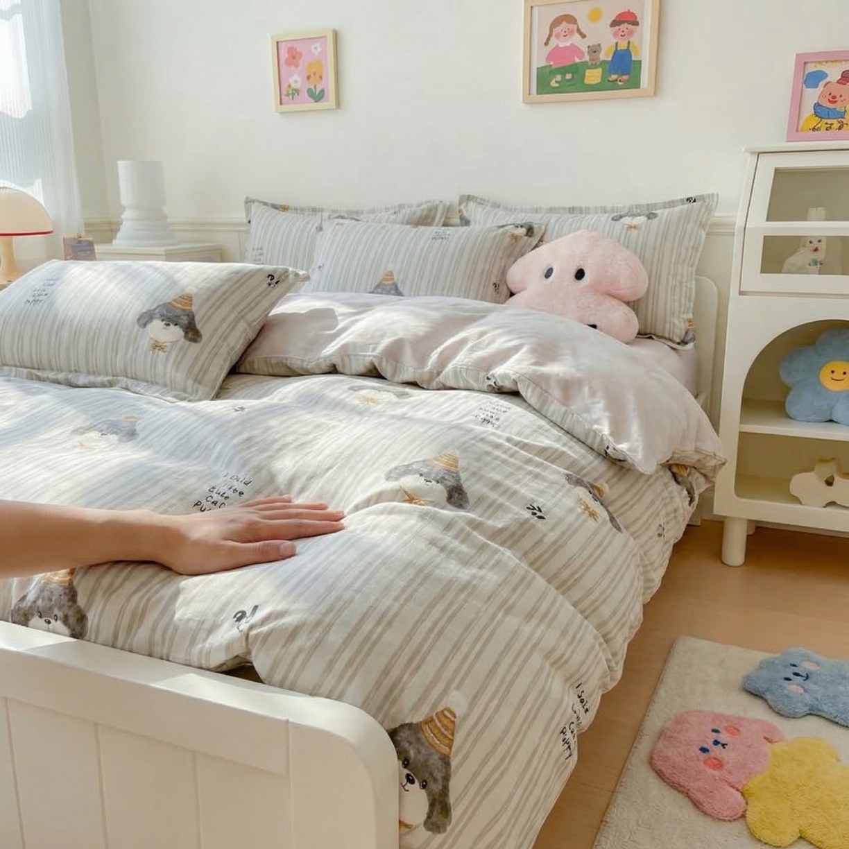 91家纺网 家纺一手货源 找家纺 U品汇 2026春夏新品全棉纯棉长绒棉印花四件套学生三件套100%棉小清新13070 柯基先生